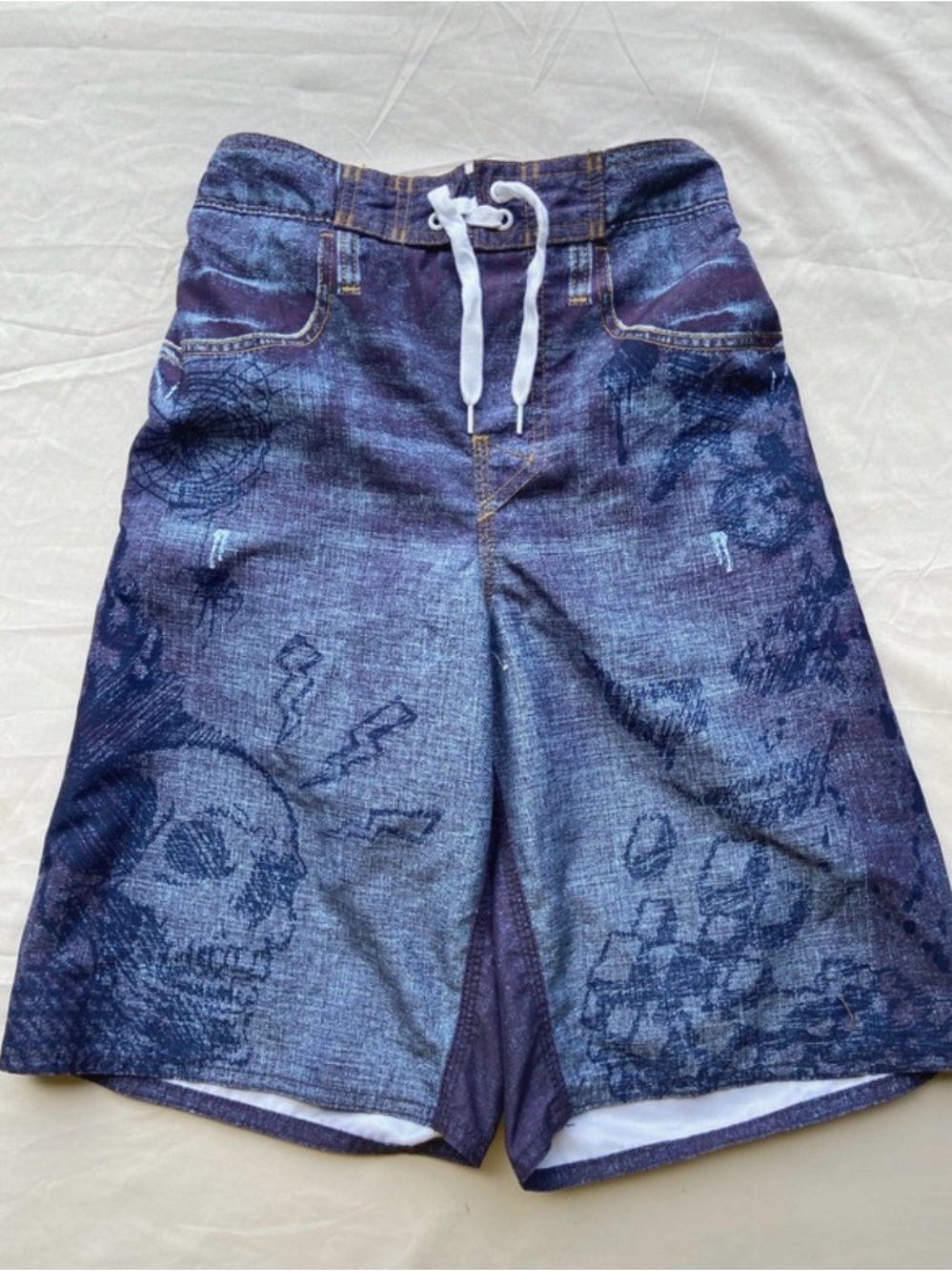 Joe Boxer Navy Blue Skull Print Kids Swim Shorts with Drawstring